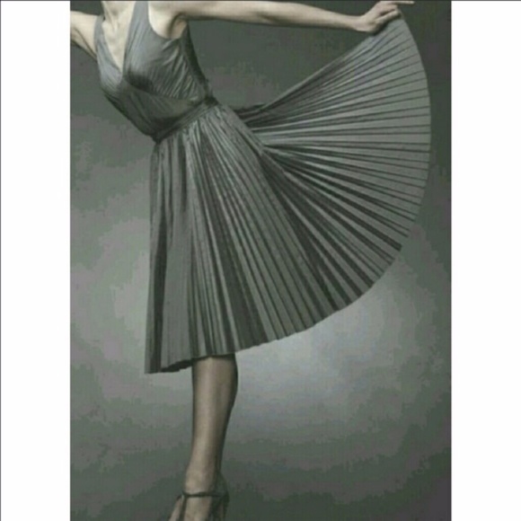 Banana Republic Pleated Taffeta Dress Silk Silver Grey Cocktail Party - Sz 6 - Picture 4 of 8